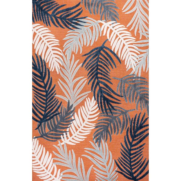 JONATHAN Y Montego High-Low Tropical Palm Brown/Navy/Ivory 2 ft. x 8 ft.  Indoor/Outdoor Area Rug HWC101B-28 - The Home Depot