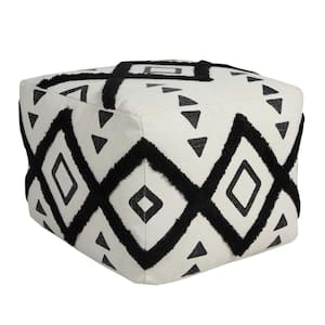 Textured Black / White 18 in. x 18 in. x 14 in. Double Diamond Pouf Ottoman