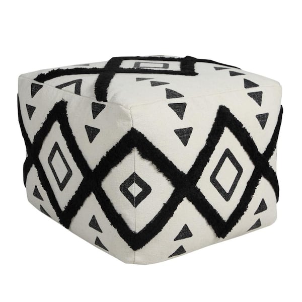 Unbranded Textured Black / White 18 in. x 18 in. x 14 in. Double Diamond Pouf Ottoman