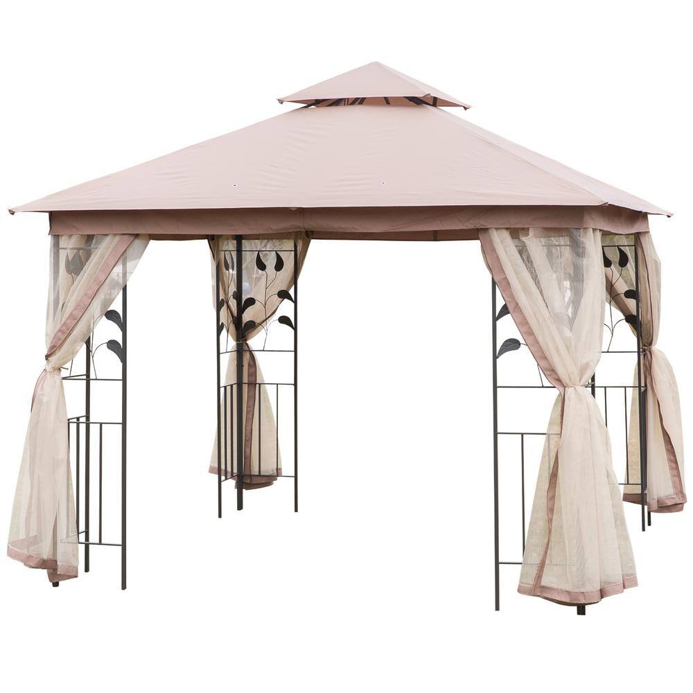 Outsunny 10 ft. x 10 ft. x 8.7' ft Steel Frame Rectangle Outdoor Gazebo ...