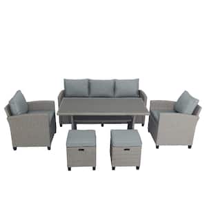 6-Piece Gray Wicker Patio Conversation Set with CushionGuard Neutral Gray Cushions and Table