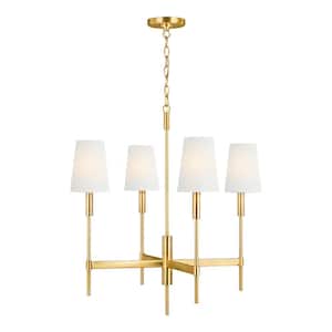 Beckham Classic 26 in. W. 4-Light Burnished Brass Chandelier with White Linen Shades