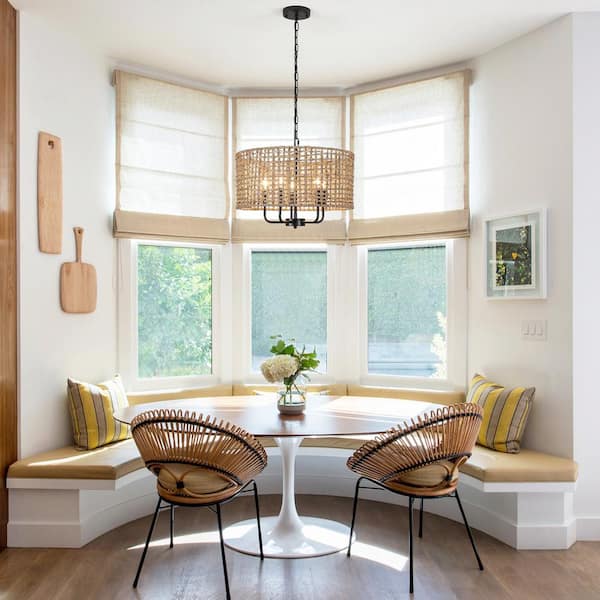 ウッドラタンワイドラック salut! 【pale tone interior】 LamQee 21.6 in. 4-Light Black Bohemian Natural Rattan
