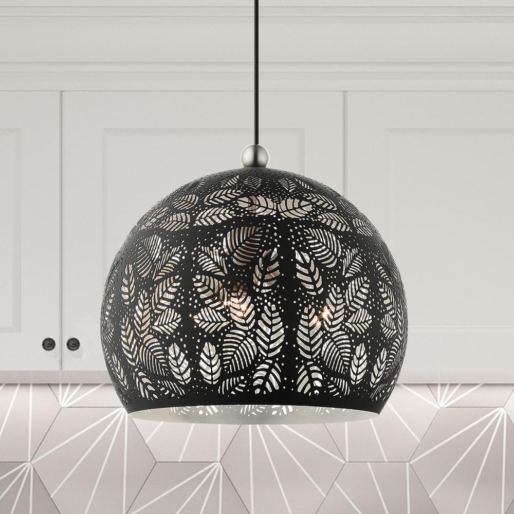 Black and Nickel 3-Light Globe Pendant with Crystal Accents