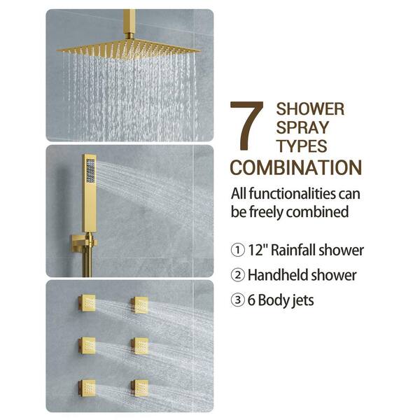 YAWWALK Thermostatic Shower System 7-Spray Ceiling Mount Square