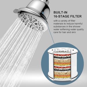 Filtration 7-Spray Patterns with 2.0 GPM 5.12 in. Wall Mount Fixed Shower Head in Polished Chrome