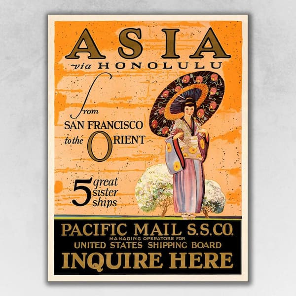 HomeRoots Market Asia Via Honolulu Vintage Travel Wooden Wall Art