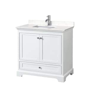 36 in. W x 22 in. D Single Vanity in White with Cultured Marble Vanity Top in Light-Vein Carrara with White Basin