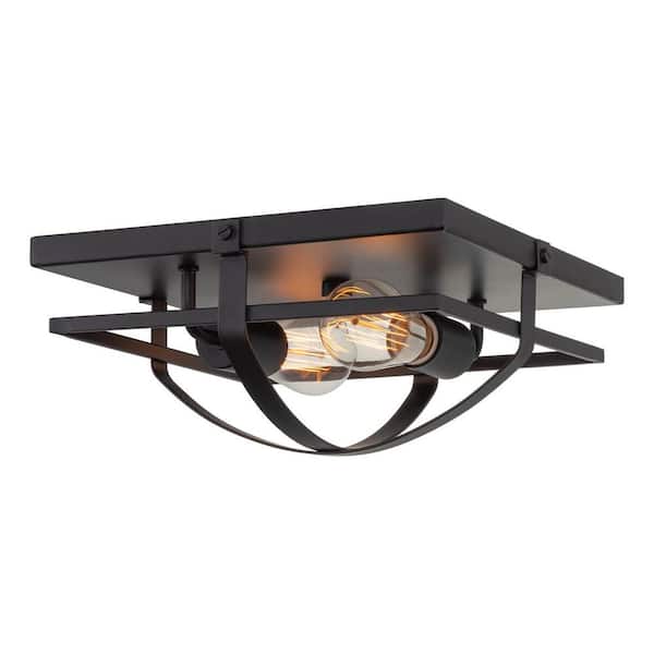 Kira Home Clifton 12.25 in. 60-Watt 2-Light Black Modern Flush Mount with Black Shade