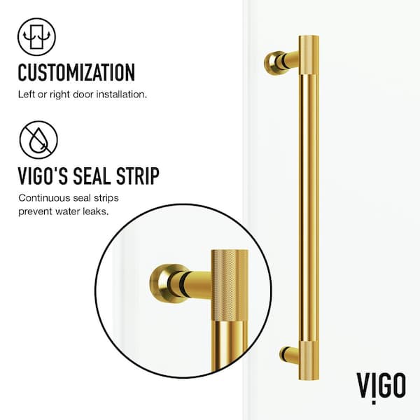 Elan Cass Aerodynamic 56 to 60 in. W x 76 in. H Sliding Frameless Shower Door in Matte Gold with 3/8 Clear Glass