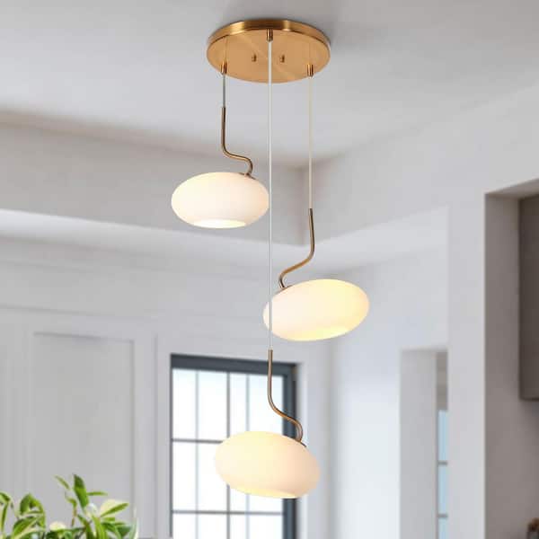 LNC Deglupta 3-Light Plating Brass Cluster Chandelier with Oval Frosted Glass Shade and No Bulb Included