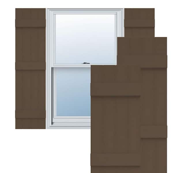 Ekena Millwork Lifetime 14 in. W x 67 in. H Vinyl Board and Batten Shutters Pair in French Roast