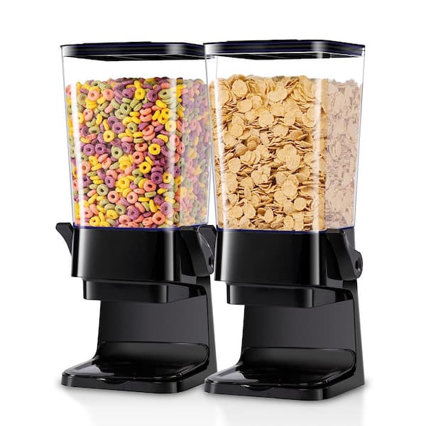 2-Piece Cereal Dispenser Countertop, Dry Food Dispenser for Rice, Grains, Nuts, Black