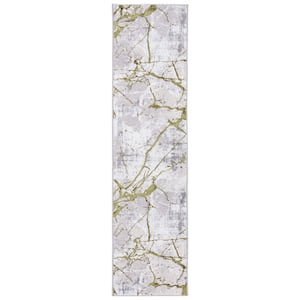 Amelia Gray/Green 2 ft. x 12 ft. Abstract Distressed Runner Rug