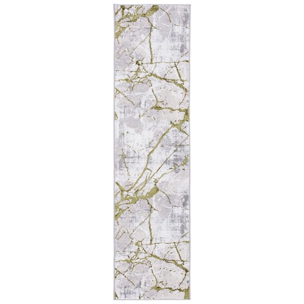 SAFAVIEH Amelia Gray/Green 2 ft. x 12 ft. Abstract Distressed Runner Rug