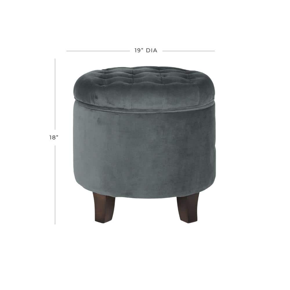 Dark Gray Velvet Tufted Round Storage Ottoman