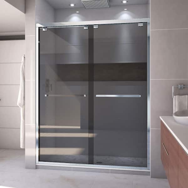 DreamLine Encore 60 in. W x 76 in. H Sliding Semi-Frameless Shower Door in Chrome with Gray Glass