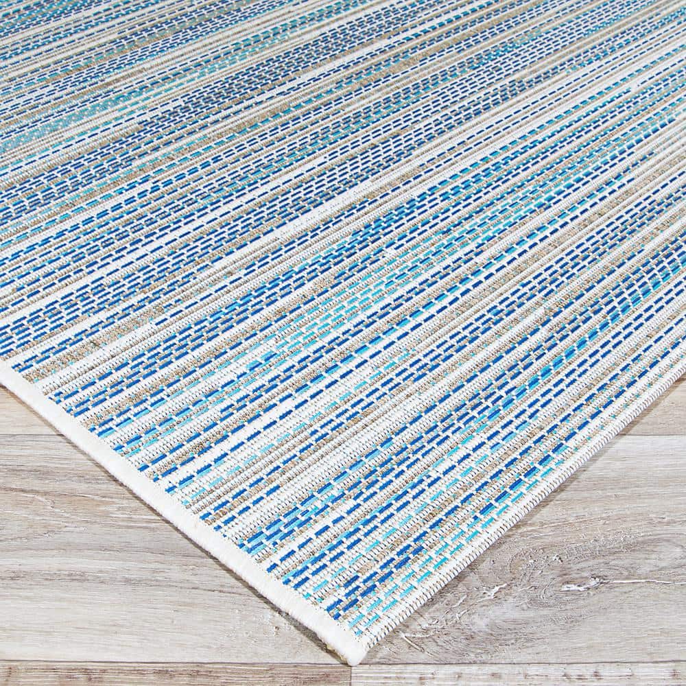 Monaco Sand and Azure Stripe 5' x 7' Indoor/Outdoor Rug
