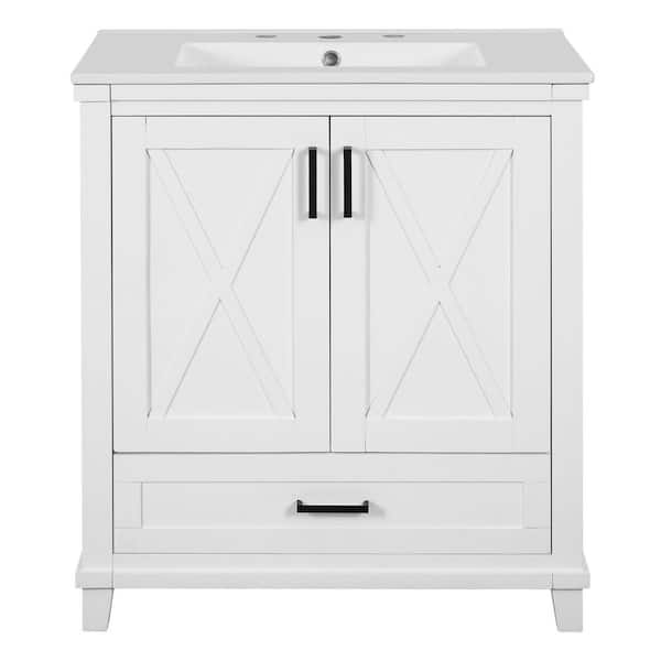 30 in. Freestanding White Bath Vanity with White Ceramic Top Unassembled