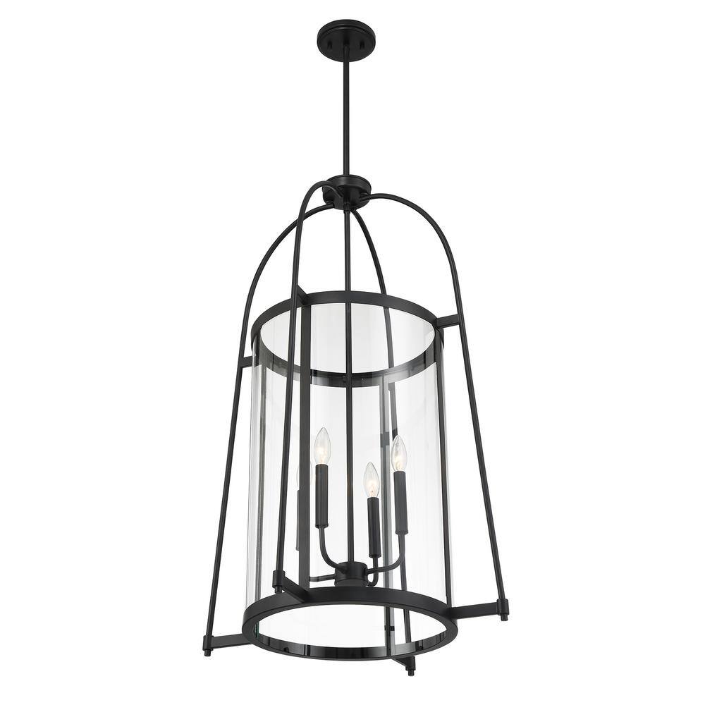 Rosedale Matte Black and Clear Glass 4-Light Pendant