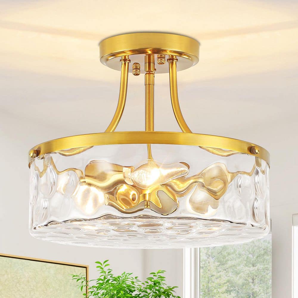 ZSMIHDOH 11.81 in. 3-Light Gold Semi-Flush Mount Ceiling Light