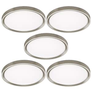 13 in. Selectable LED Flush Mount with Night Light Optional White and Brushed Nickel Trim Rings (5-Pack)