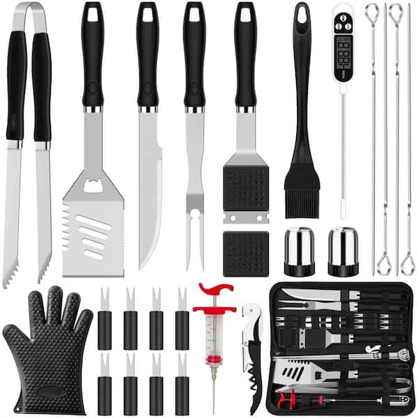 Dyiom 26-Piece Stainless Steel Heavy-Duty BBQ Tools Grilling Accessories  Kit in Black B08CXW9DC1 - The Home Depot