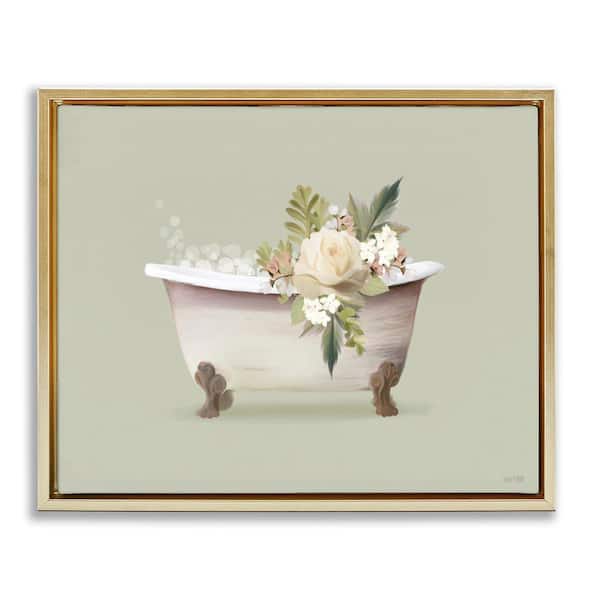 Stupell Industries Floral Rose Tub by House Fenway Gold Floater Frame Nature Graphic Art Print 25 in. x 31 in.
