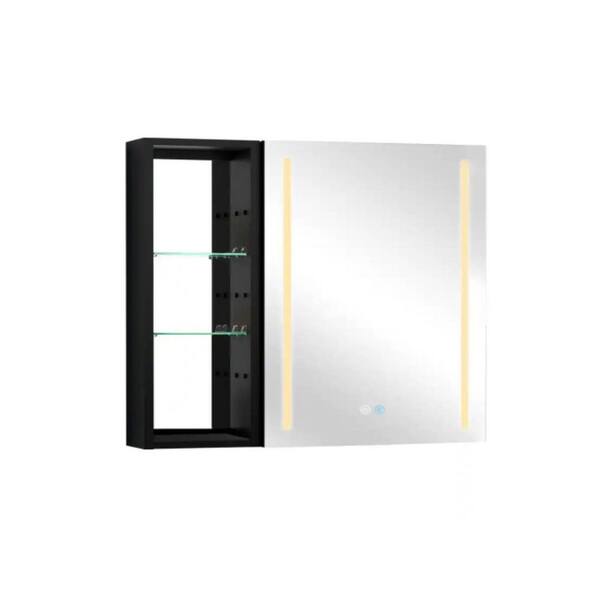 Unbranded 30 in. W x 30 in. H Black Rectangle Aluminum Recessed or Surface Mount Medicine Cabinet, Medicine Cabinet with Mirror