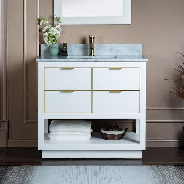 WOODBRIDGE Venice 43 in.W x 22 in.D x 38 in.H Bath Vanity in White with Marble Vanity Top in White with White Sink