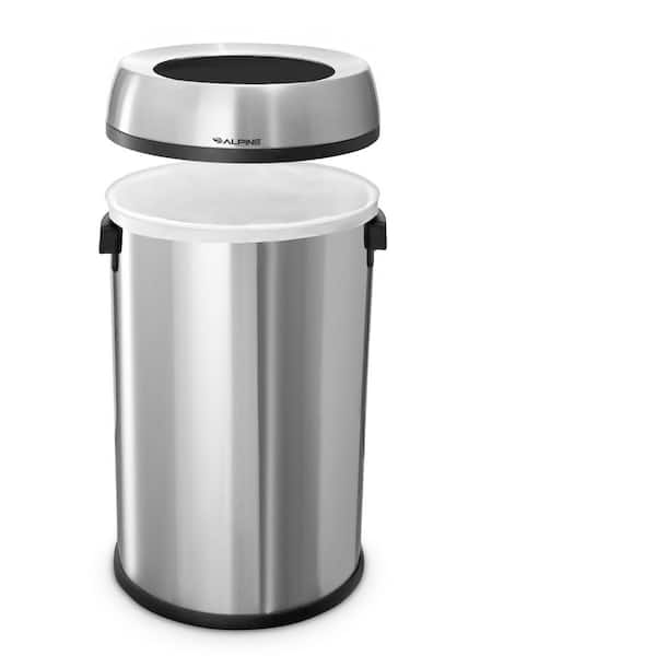 Alpine Industries 17 gal. Stainless Steel Round Commercial Trash Can with  Open Top Lid 470-65L - The Home Depot