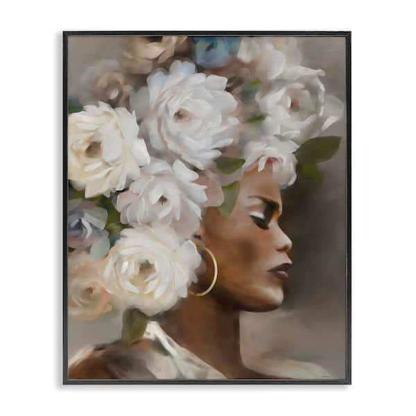 Stupell Industries Woman with Floral Headdress by Carol Robinson Black Framed Nature Giclee Art Print 30 in. x 24 in.