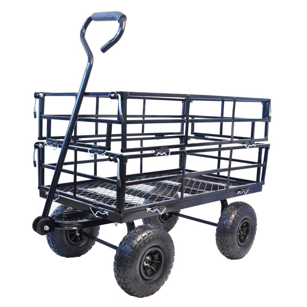 7 cu. ft. Black Metal Frame Outdoor Folding Utility Wagon Garden Cart with 