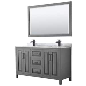 Daria 60 in. W x 22 in. D x 35.75 in. H Double Bath Vanity in Dark Gray with White Carrara Marble Top and 58 in. Mirror