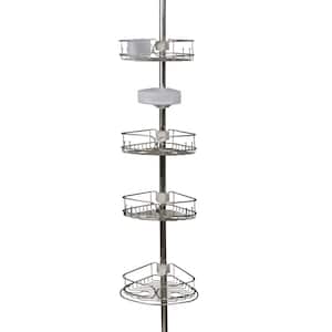 Rustproof Tension Pole Shower Caddy with 4 Baskets in Stainless Steel