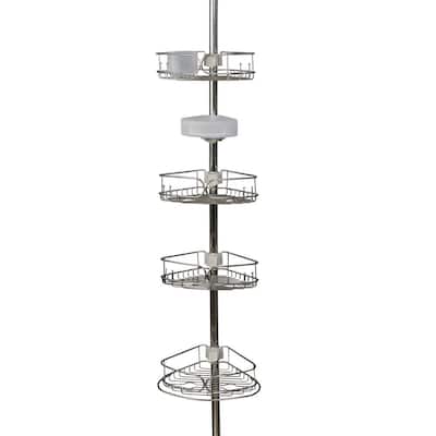 Better Living HiRISE 4 Tension Shower Caddy with Mirror White with Aluminum  70054 - The Home Depot
