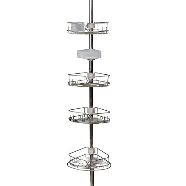 Zenna Home Rustproof Tension Pole Shower Caddy with 4 Baskets in Stainless Steel