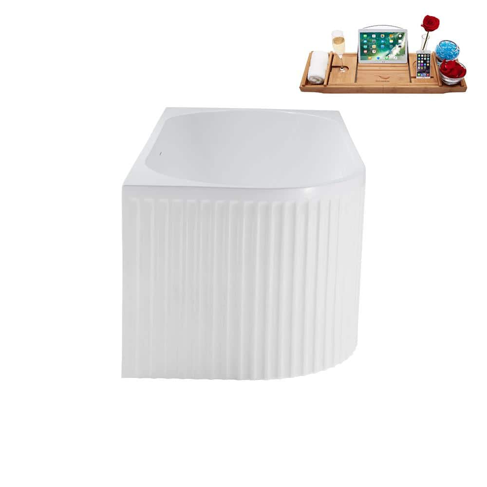 59'' Glossy White Freestanding Acrylic Soaking Bathtub with Chrome Drain