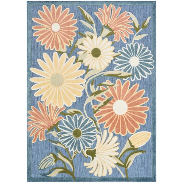 Aloha Blue Sage 4 ft. x 6 ft. Botanical Contemporary Area Rug