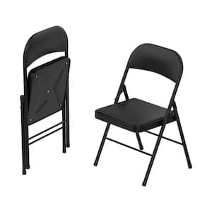 Black Vinyl Cushion Seat Foldable Folding Folding Chair (Set of 2)