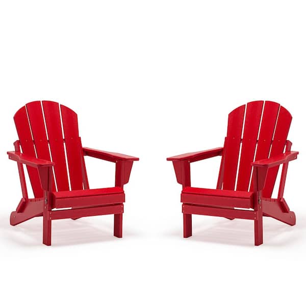 DIRECT WICKER Vick Red Classic Folding Plastic Adirondack Chair (2-Pack)