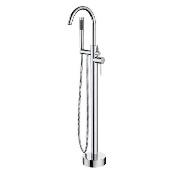 Unbranded Single-Handle Freestanding Floor Mount Tub Faucet Bathtub Filler with Hand Shower in Polished Chrome