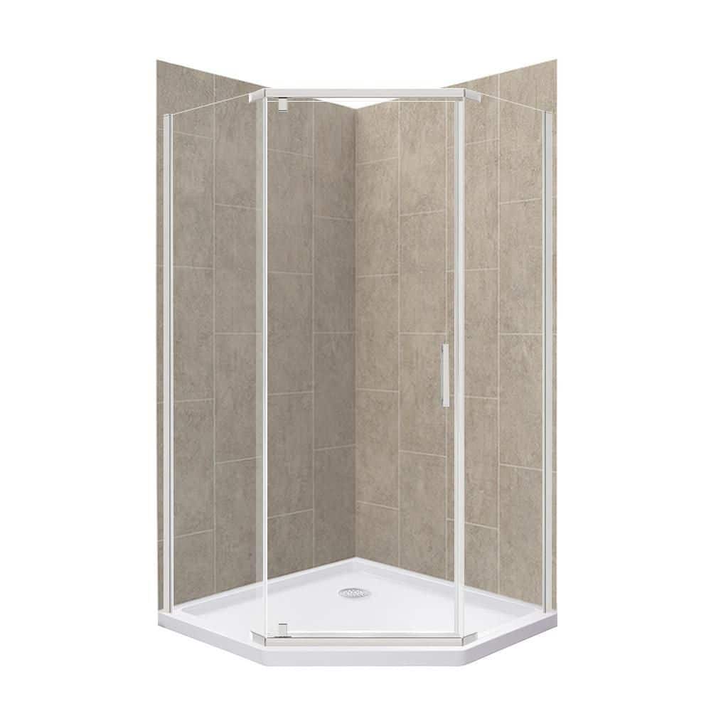 Cove 38 in. x 38 in. x 78 in. 3 Piece Corner Drain Neo Angle Shower Stall Kit in Driftwood and Silver price history on PriceWatchPro