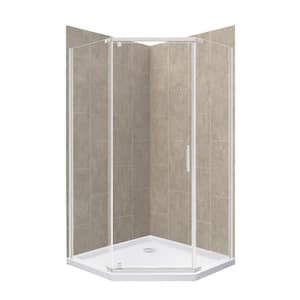 Cove 38 in. x 38 in. x 78 in. 3 Piece Corner Drain Neo Angle Shower Stall Kit in Driftwood and Silver