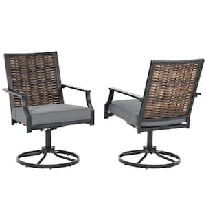 Patio Swivel Chairs Set of 2, All-Weather Cast Aluminum Patio Swivel Dining Chairs, Outdoor Swivel Rocker Chairs, Gray