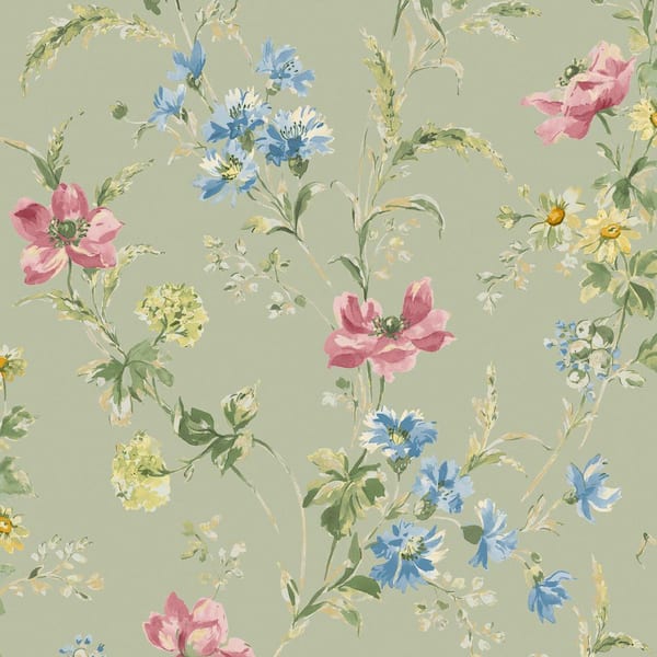 Laura Ashley Poppy Meadow Sage Green Wallpaper