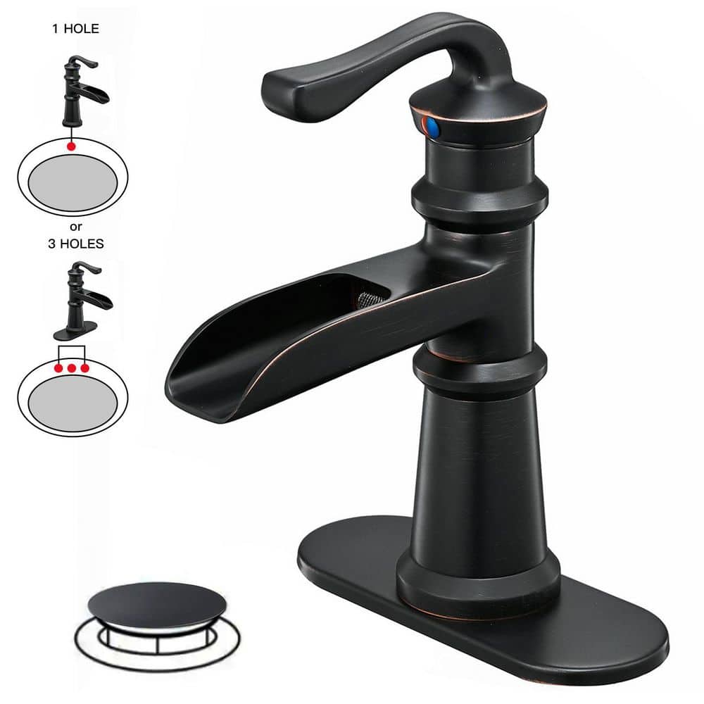 BWE Waterfall Single Hole Single-Handle Low-Arc Bathroom Faucet With Pop-up Drain  Assembly in Oil Rubbed Bronze A-96560-ORB-2 The Home Depot