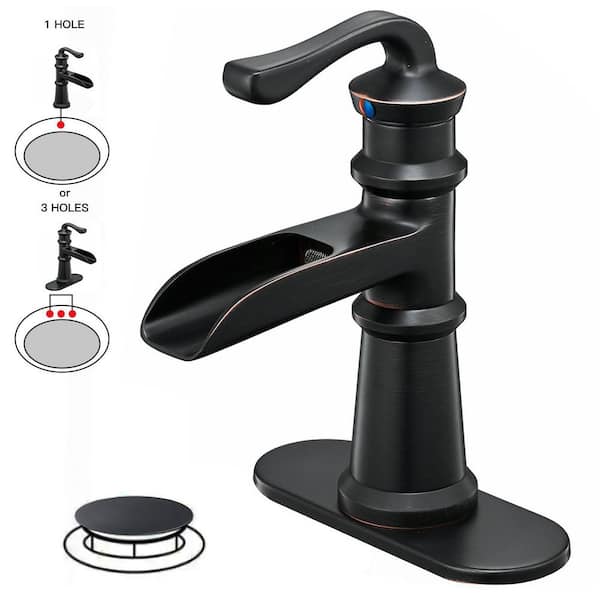 BWE Waterfall Single Hole Single-Handle Low-Arc Bathroom Faucet With Pop-up Drain Assembly in Oil Rubbed Bronze