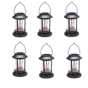 6-Pack Outdoor Solar Lantern, Flickering Decorative Lantern Stake Lighting, Patio Accessories and Decor, Black