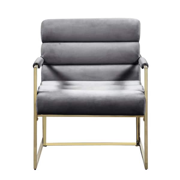 Morden Fort Luxury Grey Lounge Chair Contemporary Velvet Upholstered Armchair with Bright-Colored Cushions, for Living Room